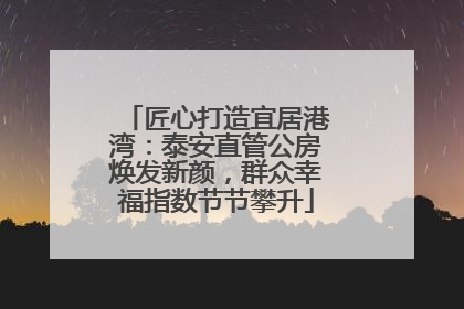 匠心打造宜居港湾：泰安直管公房焕发新颜，群众幸福指数节节攀升