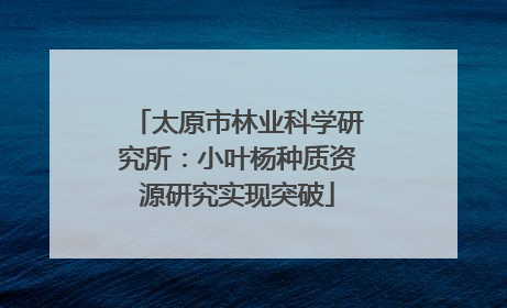 太原市林业科学研究所：小叶杨种质资源研究实现突破